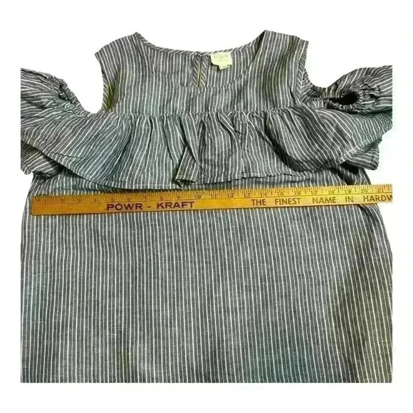 J Crew Linen Blend Ruffle Striped Cold Shoulder Top Sz 14 women - Picture 6 of 8
